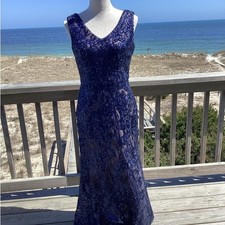 Alex Evenings Navy Sequin Maxi Dress