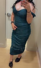 Emerald Green w/ Gold Glitter Ruched Sweetheart Bodycon Midi Dress - XL