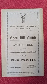 Herts County Automobile & Aero Club Open Hill Climb Programme 1923 Motorsport