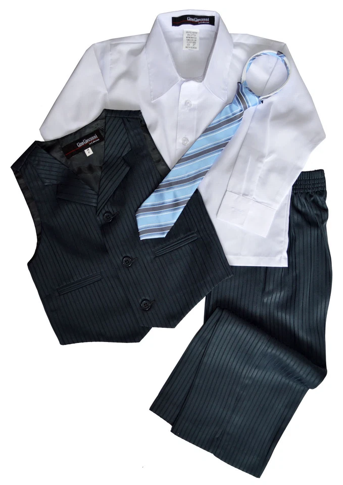 Conjunto chaleco ropa de vestir formal a rayas carbón/verde azulado G280 tallas bebé a adolescente Foto 2 de 2
