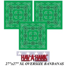 3 Hav-A-Hank XL BIG OVER SIZE GREEN PAISLEY 27"BANDANA Head Wrap Face Mask Scarf