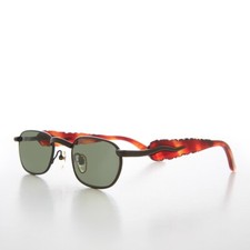 Black Rectangular Vintage Sunglasses with Green Lenses - Rusty