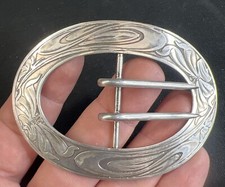 Victorian Belt Buckle Floral Etched Sterling Silver 2 3/8" x 3 3/8" MARKED