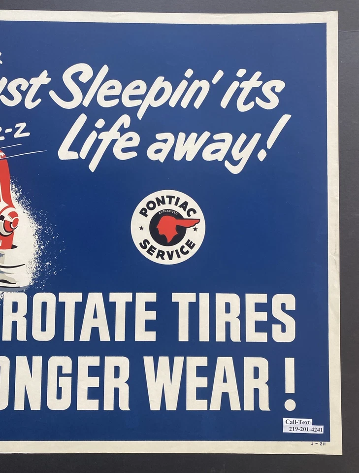 Cartel antiguo vintage original de GM Pontiac 1960-70 38x25 coche neumático regalo de vacaciones Foto 3 de 4