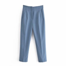 Women Elegant High Waist Dress Pants Trousers Plain Solid Color Casual