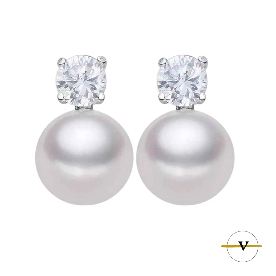 ORECCHINI DONNA A BOTTONE IN ARGENTO 925 CON PERLE E ZIRCONI RAGAZZA REGALO - Immagine 3 di 4