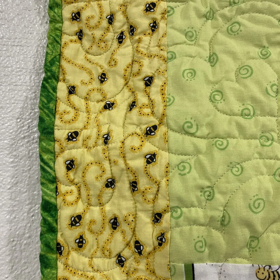 Vintage Handmade Baby Blanket Quilt Ladybugs Bees Caterpillars Snails Theme - Image 4 of 4