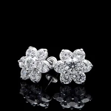 1.50CT Simulated Diamond Floral Cluster Earrings 14k White Gold Studs Screwback