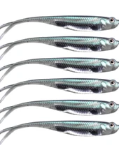 5" soft plastic swim bait. 6 colors. 3d eyes, foil insert. Fork tail. 25 pack