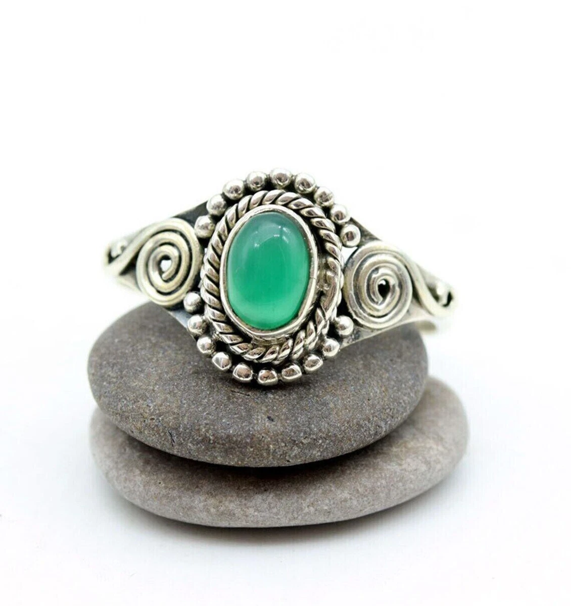 Green onyx ring sterling deals silver