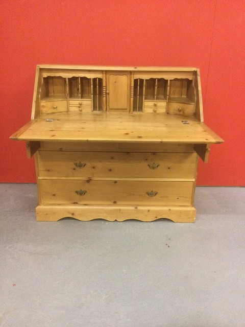 Solid Pine Writing Bureau Desk Handcrafted Waxed Laptop Workstation Unit Light Oak Wax For Sale Ebay