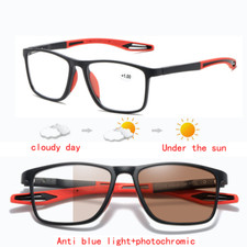 Men TR90 Square Photochromic Reading Glasses Retro Anti Blue Light Sunglasses  