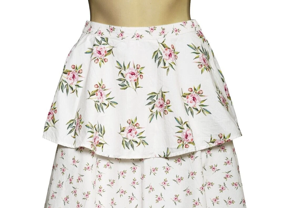 CAMI NYC Falda con Volantes S 4 Para Mujer Informal Tiro Alto Diente Floral Midi NUEVA 40900 Foto 2 de 4