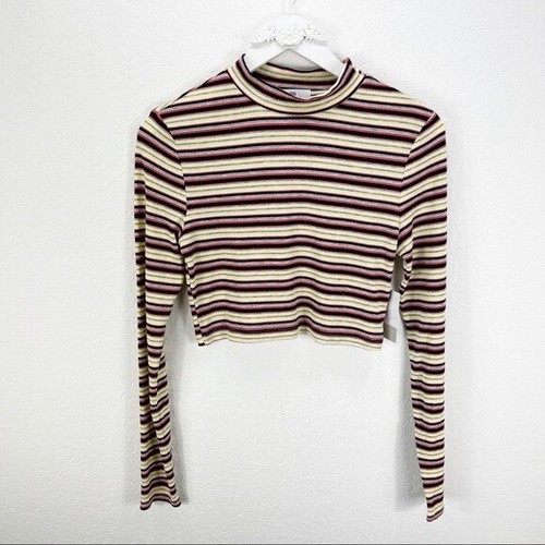 BP Striped Red Yellow Long Sleeve Cropped Top Medium M NWT | eBay