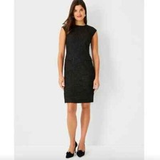 NEW $149 ANN TAYLOR BLACK SHIMMER TWEED POCKET DRESS SZ 4