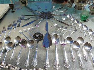 LARGE WALLACE GRAND BAROQUE STERLING SILVER FLATWARE OLD SET SERVERS HEAVY RARE!