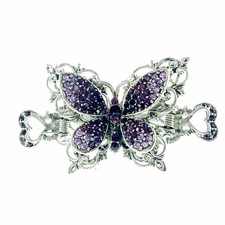 VINTAGE BUTTERFLY HAIR CLAW CLIP HAIRPIN USE SWAROVSKI CRYSTAL ELEGANT PURPLE