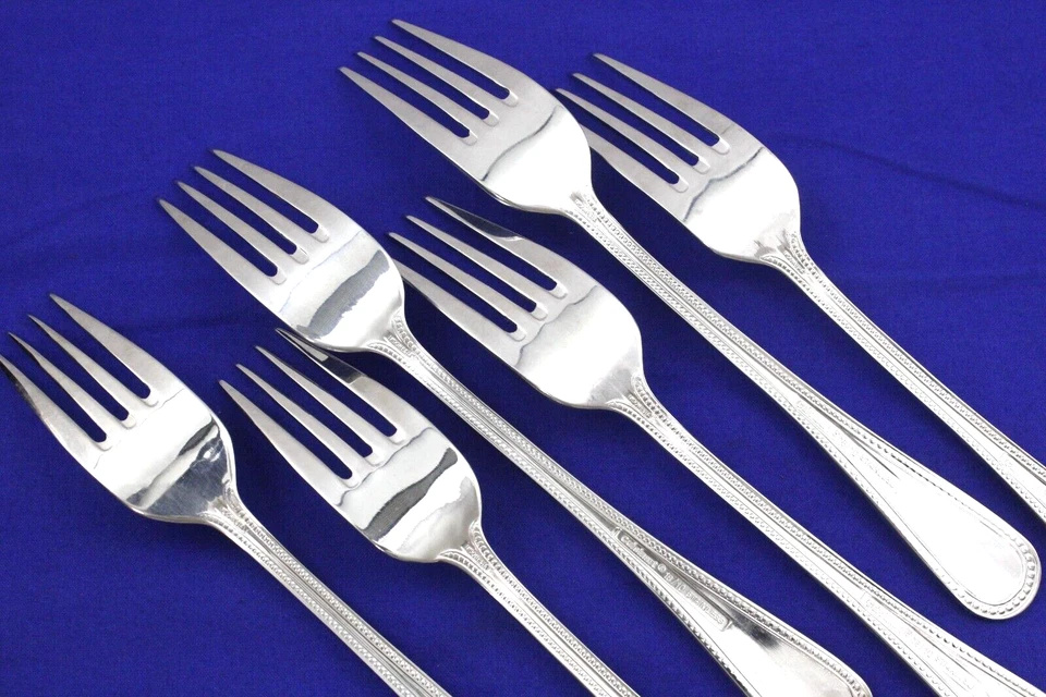 6 ОБЕДЕННЫХ ВИЛОК Cuisinart CUI8 Country Bead из нержавеющей стали 7 3/4 дюйма нержавеющая сталь как новые - Изображение 4 из 4