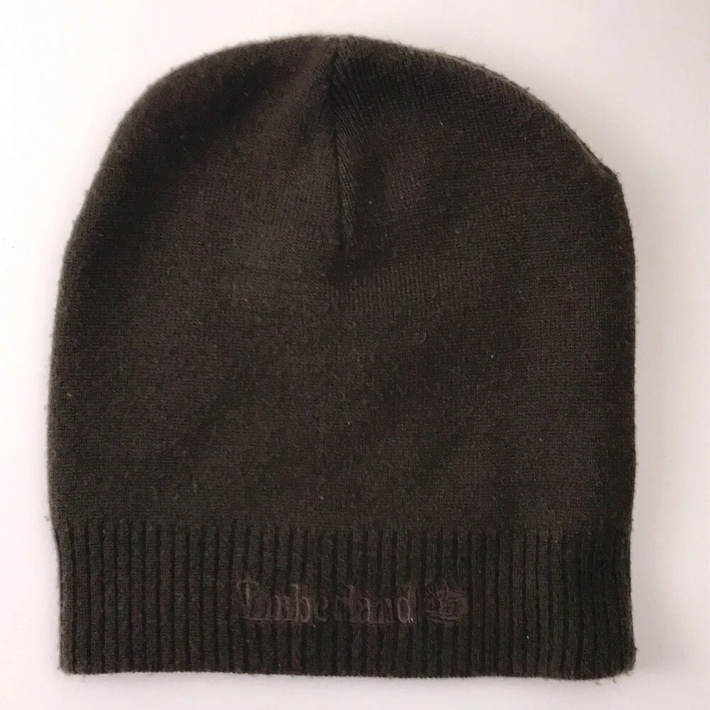 Timberland dark brown winter hat ribbed cuff logo on front
