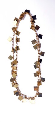 48'' Goldtone Square Medallion Charmed Hook Link Chain Opera Necklace