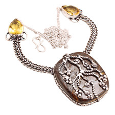 Iron Tiger's Eye Gemstone Silver Plated Handmade Jewelry Necklace 29 Gms N-1593