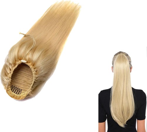 Blond Thick 30" Ponytail Drawstring Clip In Hair Extension As Human Pony Tail - Picture 3 of 6