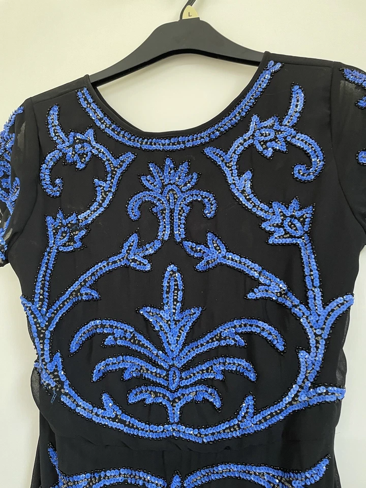 true decadence Size 12 Black Dress With Beads And Blue Sequin Patterns/ Wedding - Image 2 of 4