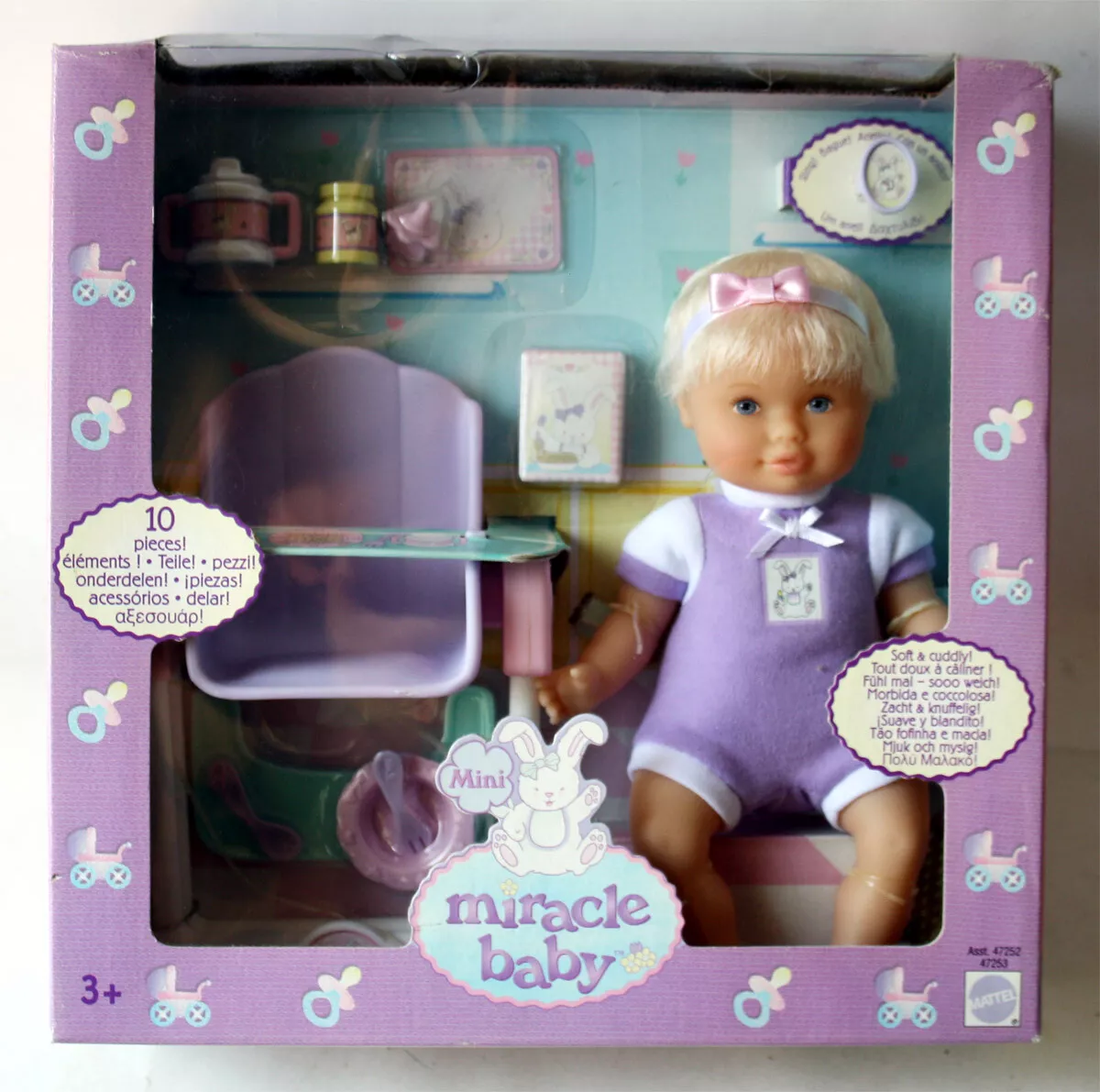 RARE 2002 MINI MIRACLE BABY SOFT CUDDLY DOLL FEEDING TIME PLAYSET MATTEL NEW