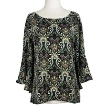 PRETTY LOOSE FIT PRINT BLOUSE WITH 3/4 BELL SLEEVES