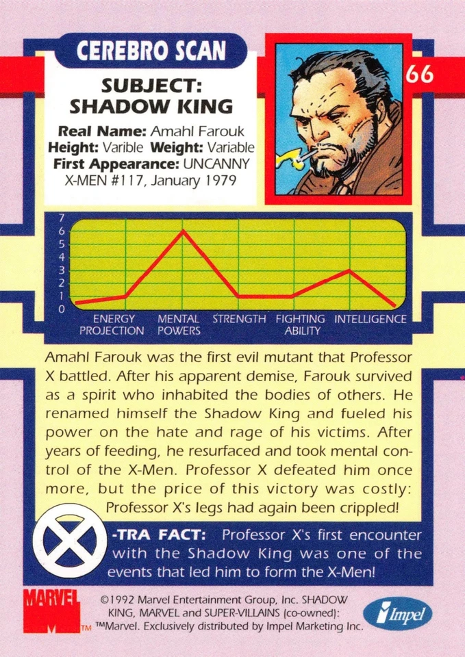 SHADOW KING / X-Men Series 1 (Impel 1992) BASE Trading Card #66 - Image 2 of 2