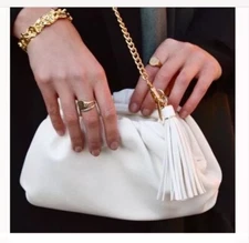 Understated Leather Cresent Clutch in Ivory Retailed $100