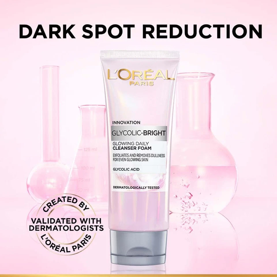 L'Oreal Paris Glycolic Bright Daily Foaming Face Cleanser, 100ml | FREE SHIPPING - Image 2 of 4