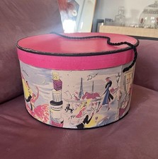 Vintage 1950s French Designer Graphic Hat Box Parisian Pink Fashion
