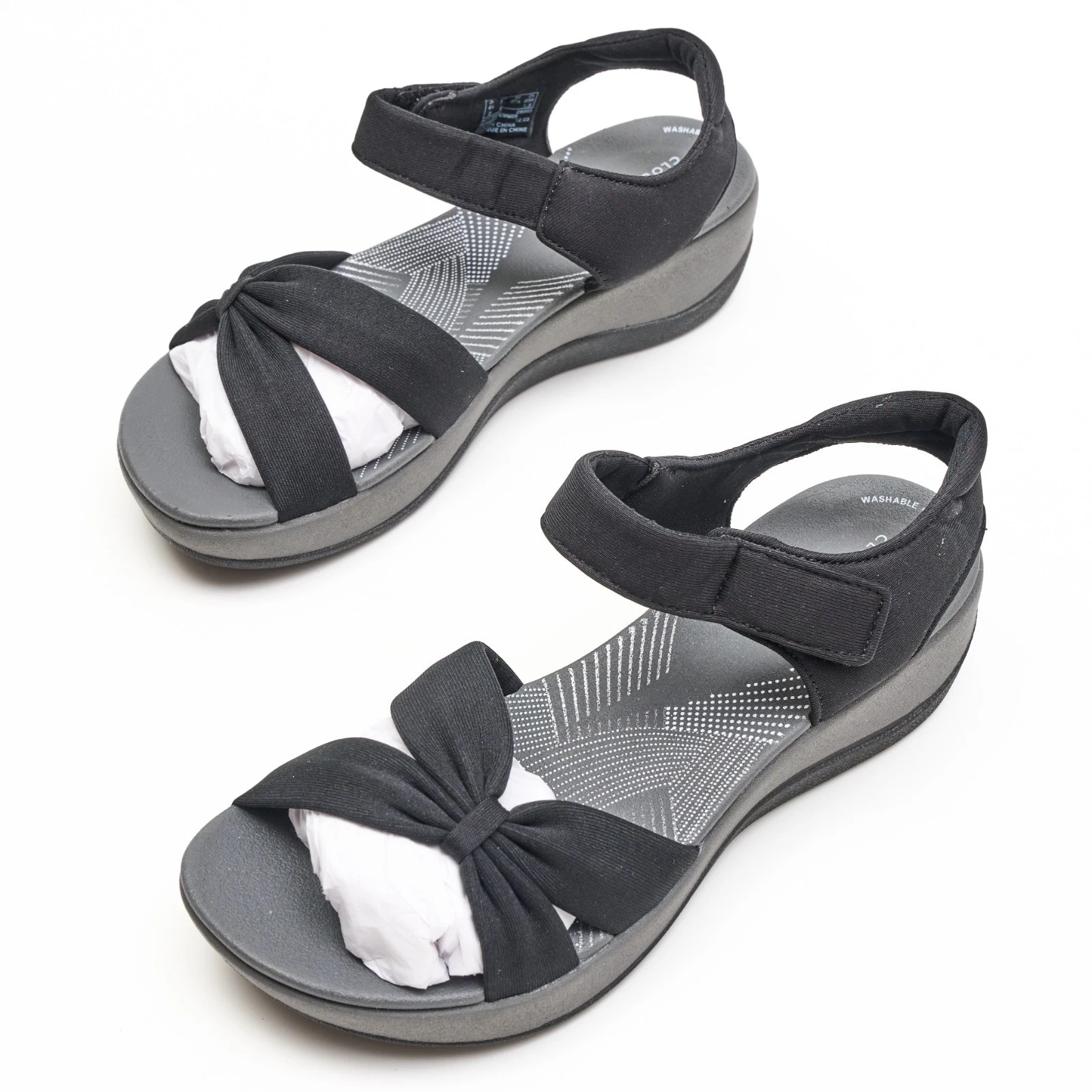 Sandali da donna Clarks Cloudsteppers in tessuto con zeppa e cinturino Arla Daisy taglia UK4 5