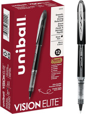 uni-ball Vision Elite Rollerball Pens 0.5mm Fine Point Micro Tip Black Ink 1 pck