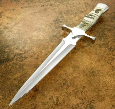 D2 Steel Dagger Handmade Hunting With Stag Horn Handle