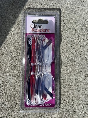 CLEAR Readers - Essentials 3 PACK READING Glasses (VALUE) 3pk -in +3.00 OVAL