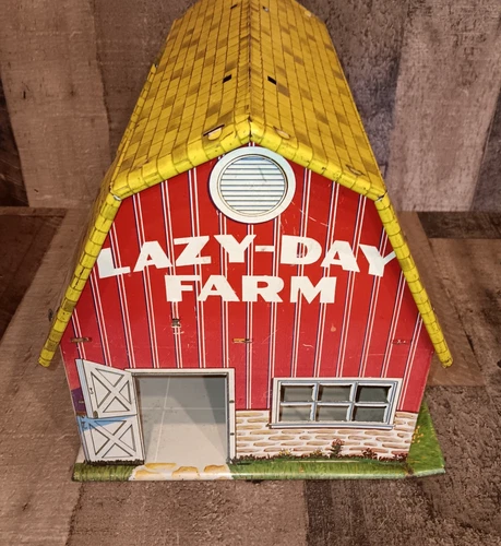 Vintage Marx Lazy-Day Farm Tin Litho Red  Barn 1960's  14"X 9 "X 9 1/2" Read