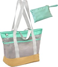 Mesh Beach tote Bag for women- Large Foldable Beach Toy Bag with Zipper