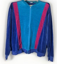 Vintage Jantzen Velour Track Jacket Womens 3X Colorblock Blue Purple Teal 80s90s