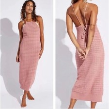 NWT Free People Beach Mallorca Fauxchet Sweater Midi Dress Pink Open Knit Small