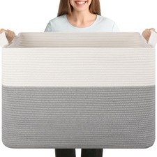 XXXL Supre Large Blanket Basket for Clothes, Towels, Pillows, 108L Cotton Rop...