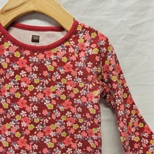Tea Collection Floral Top Kids Size 2 Pink Red Raglan Long Sleeve 6F12112