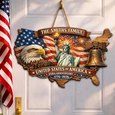 Personalized 250th Anniversary 4th of July Door Sign with Family Name,