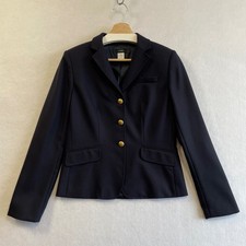 Vtg J.Crew Navy Blue 100 Wool Blazer Gold Crest Buttons Womens Size 6