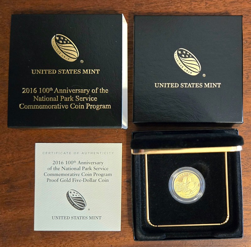2016 W 100th Anniversary of the National Parks .90 Gold Proof $5 coin OGP & COA