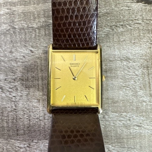 Vintage Seiko Tank Watch Men 25mm Gold Tone 5Y30-5069 Leather Needs Battery