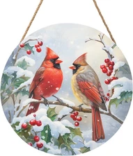 Harooni Winter Welcome Sign for Front Door, 12inch, Cardinal Bird 