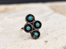 Vintage Native American Sterling Turquoise Snake-Eye Ring Sz 7, 4-Stone, Tested