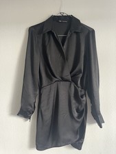 ZARA Black Mini Dress V-Neck Long Sleeve Lining Party Old Money Minimalist S